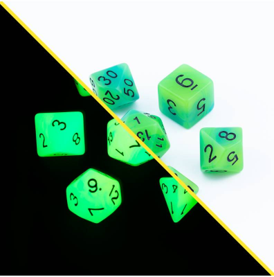 Zestaw Kości - Świecące  - Niepokojące Promieniowanie - Black Monk: Gry Fabularne (RPG)!