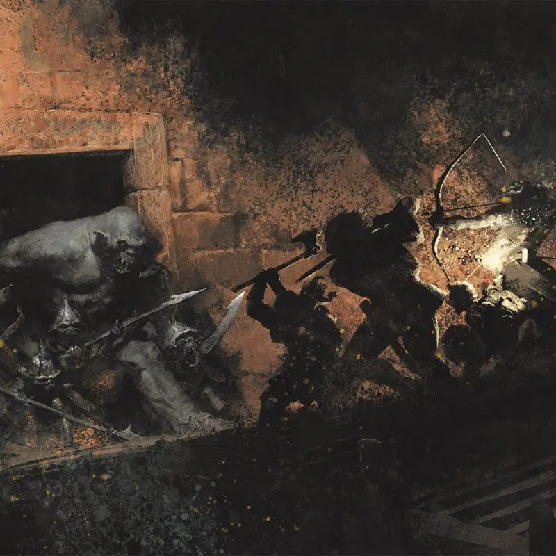 Picture of dwarves fighting monsters in a mine