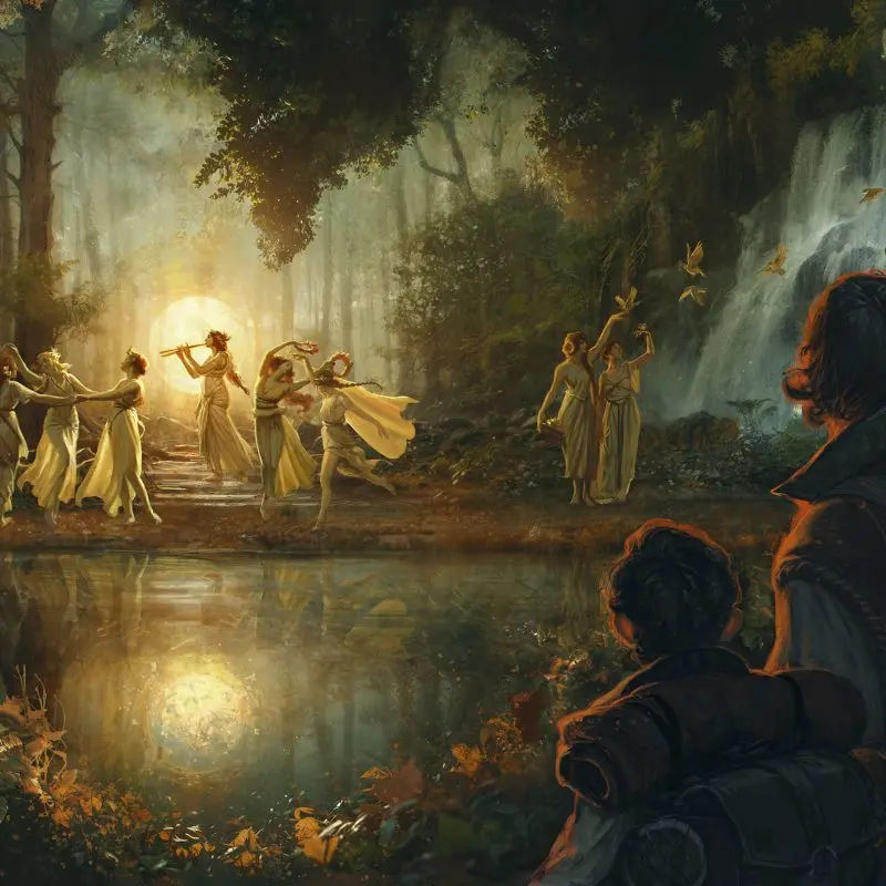 Picture of elves dancing at the lake