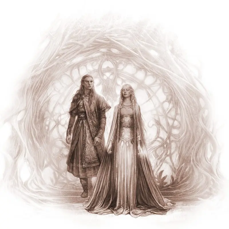 Drawing od the elves Galadriel and Celeborn
