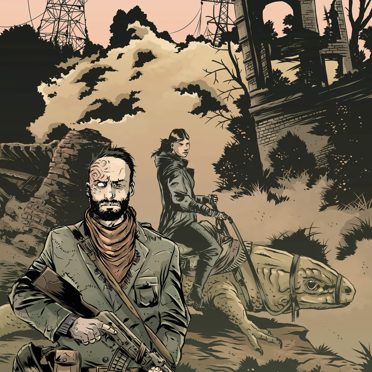 Artwork from the gamebook Mutant presenting two mutants