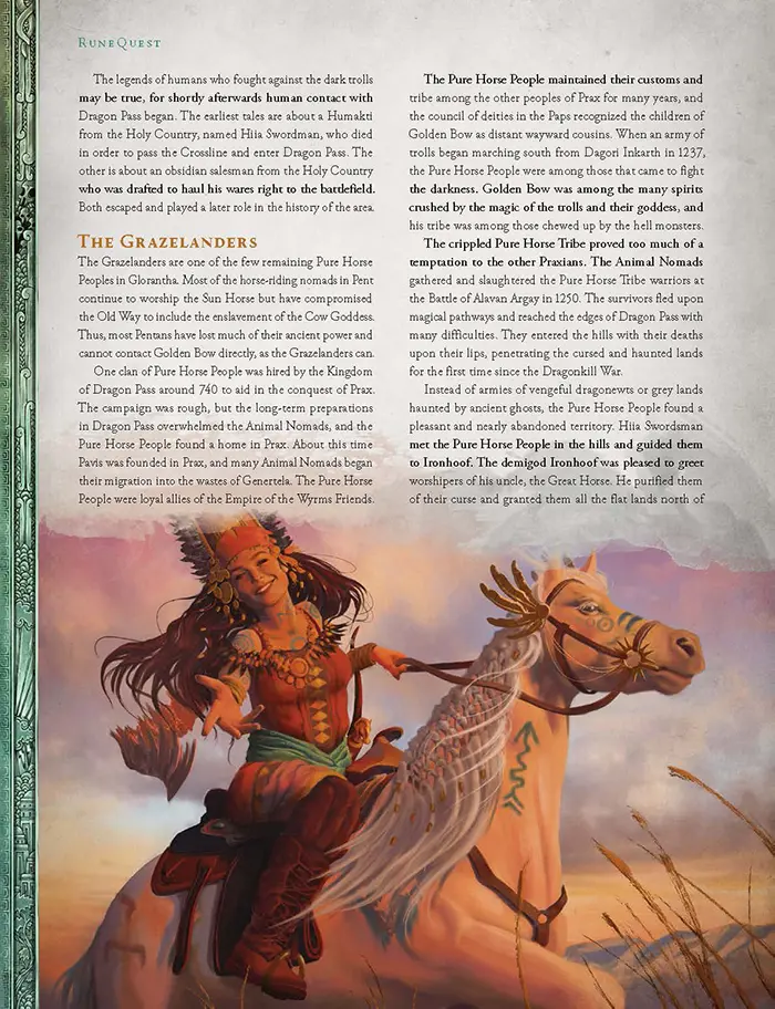Przykładowa strona z podręćznika RuneQuest: The Smoking Rules and Other Stories