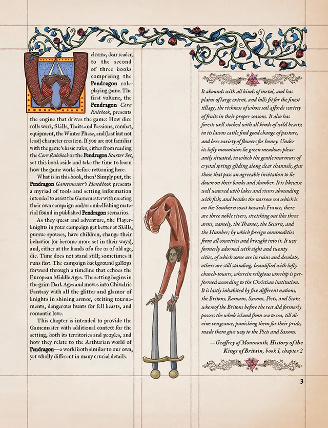 Strona z podręcznika Mistrza Gry do Pendragon RPG