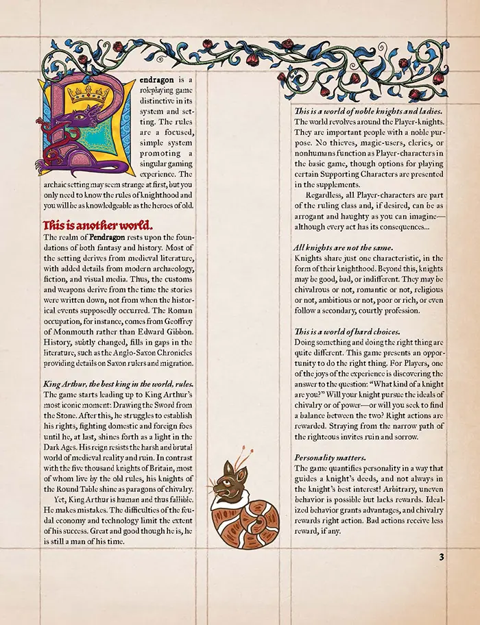 Instroduction page from Pendragon Core Rulebook
