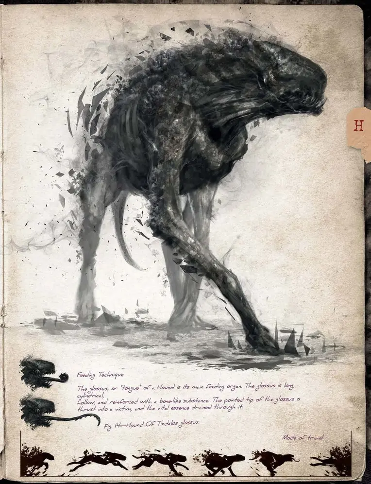 Przykładowa strona z Petersens Field Guide z ilustracją przedstawiającą istotę z horroru
