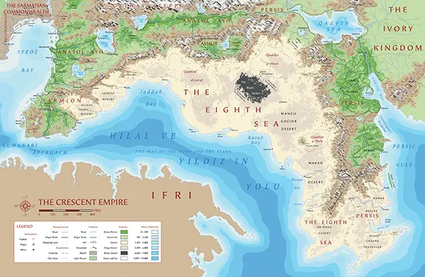 Mapa z podręcznika Crescent Empire do gry RPG 7th Sea