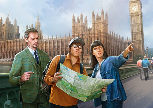 Ilustracja z podręcznika RPG Rivers Of London przedstawiająca turystów w Londynie