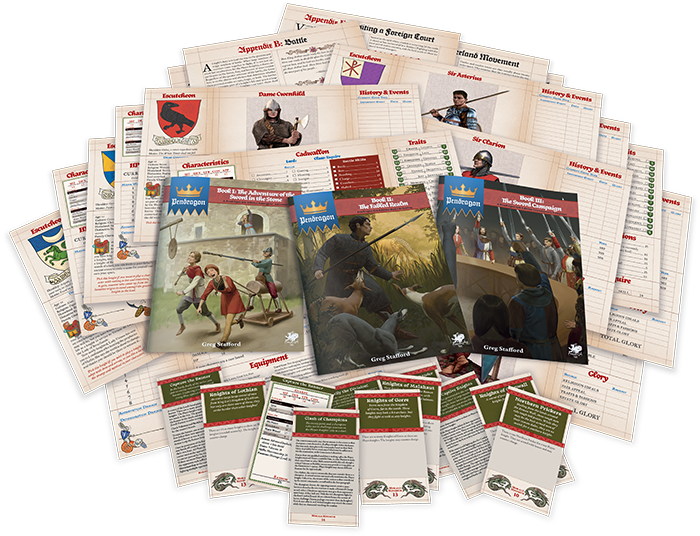 Pendragon starter set - rozłożona zawartość zestawu startowego