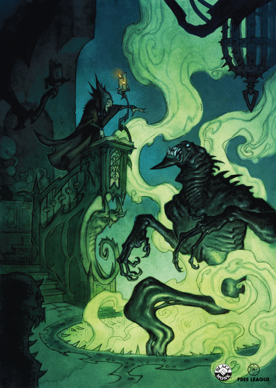 Grafika z demonem z wnętrza książki