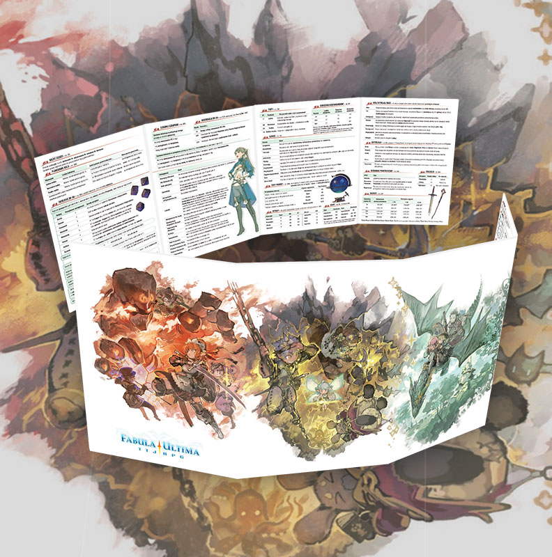 Przód i tył ekranu do Fabula Ultima