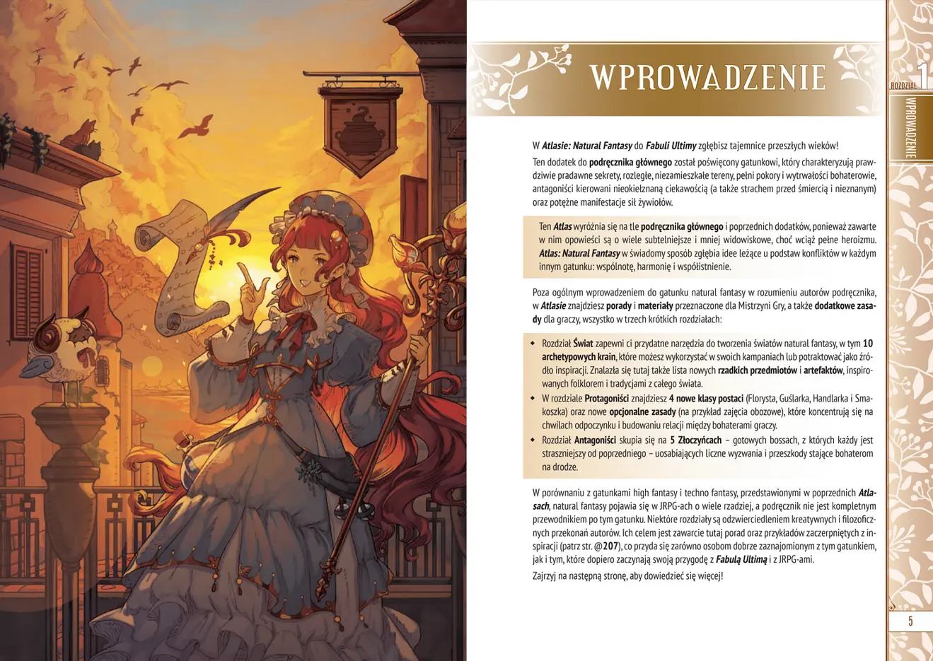 Dwie strony książki przedstawiające postać w stylu anime oraz tekst wprowadzenia