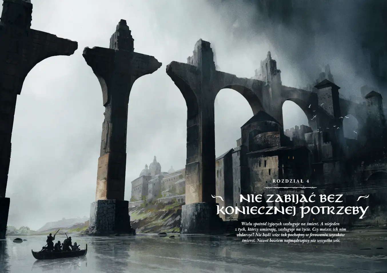 Przykładowe strony z wnętrza książki Kroniki Samotnych Krain - ilustracja rozpoczynająca rozdział czwarty