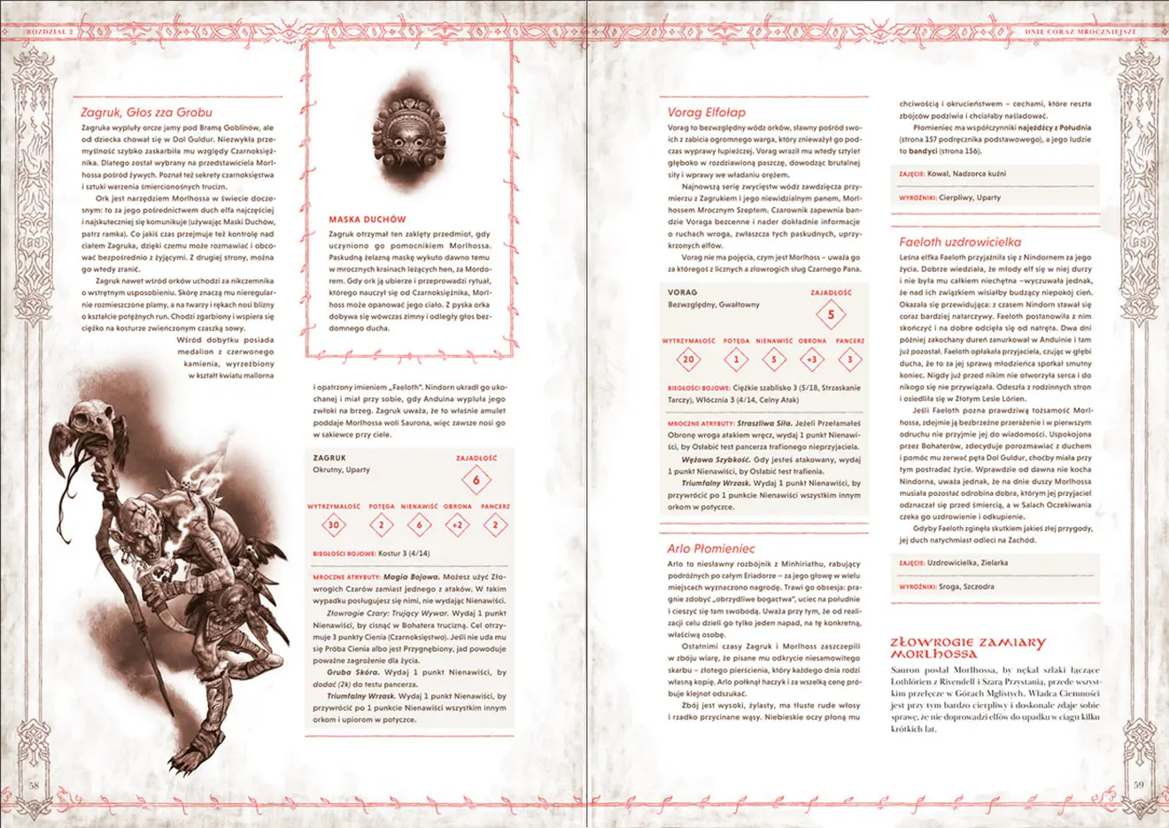 Przykładowe strony z wnętrza gry Jedyny Pierścień - Królestwa Trzech Pierścieni