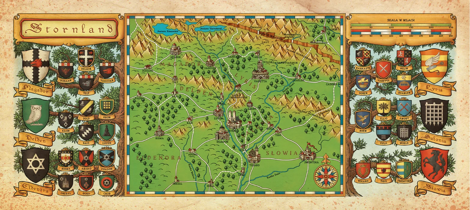 Baner z 7 okładkami gier Lone Wolf Magnakai