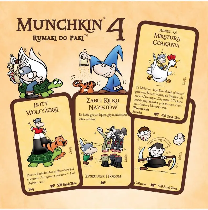 Wizualizacja kilku kart do dodatku Munchkin 4 