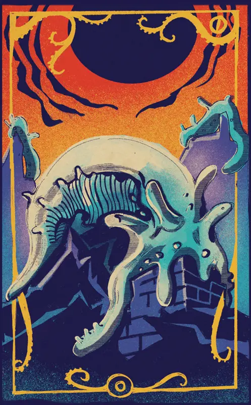 Psychodeliczna grafika przedstawiająca mackowaty obiekt