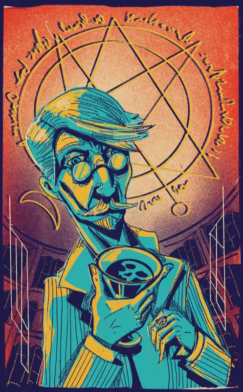 Psychodeliczna grafika przedstawiająca mężczyznę z klelichem