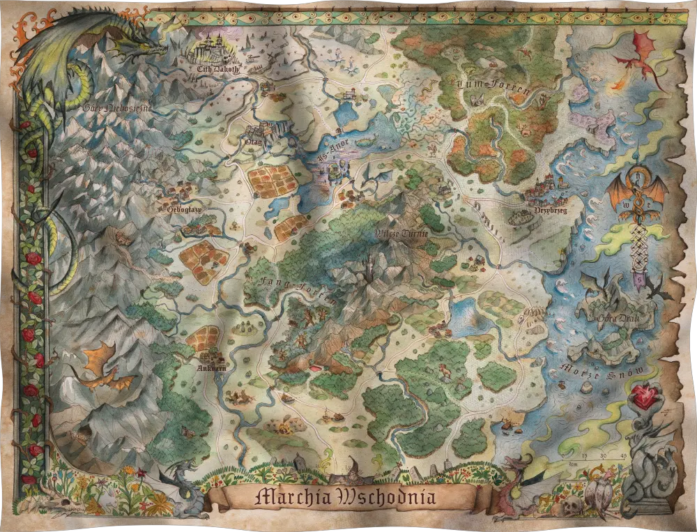 Mapa Marchii Wschodniej do gry Dragonbane