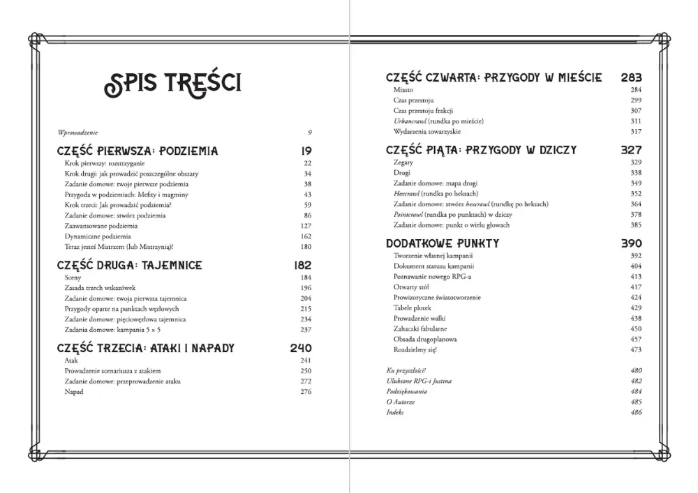 Spis treści z książki Zatem Chcesz Zostać Mistrzem Gry