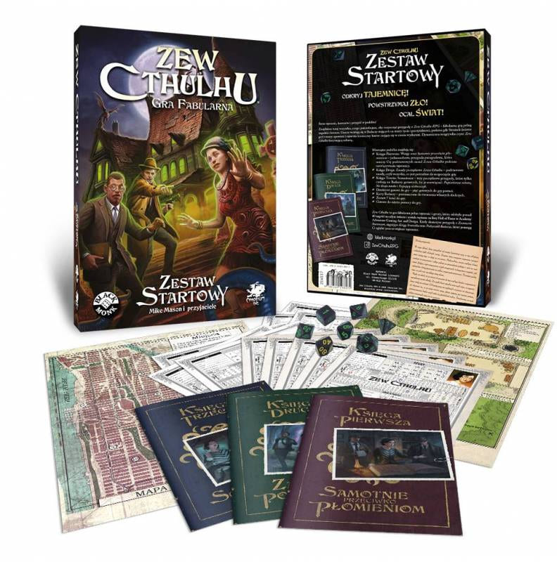 Wszystkie elementy zestawu startowego do Zewu Cthulhu